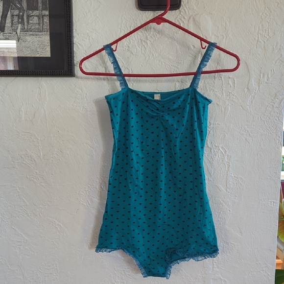 American Apparel Teal Polka Dot Chemise/ Leotard - Picture 1 of 5